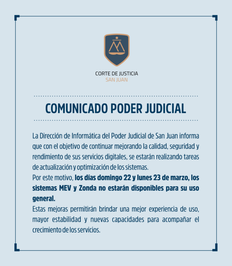 22/3 y 23/3 de marzo, los sistemas MEV y Zonda no estarán disponibles.