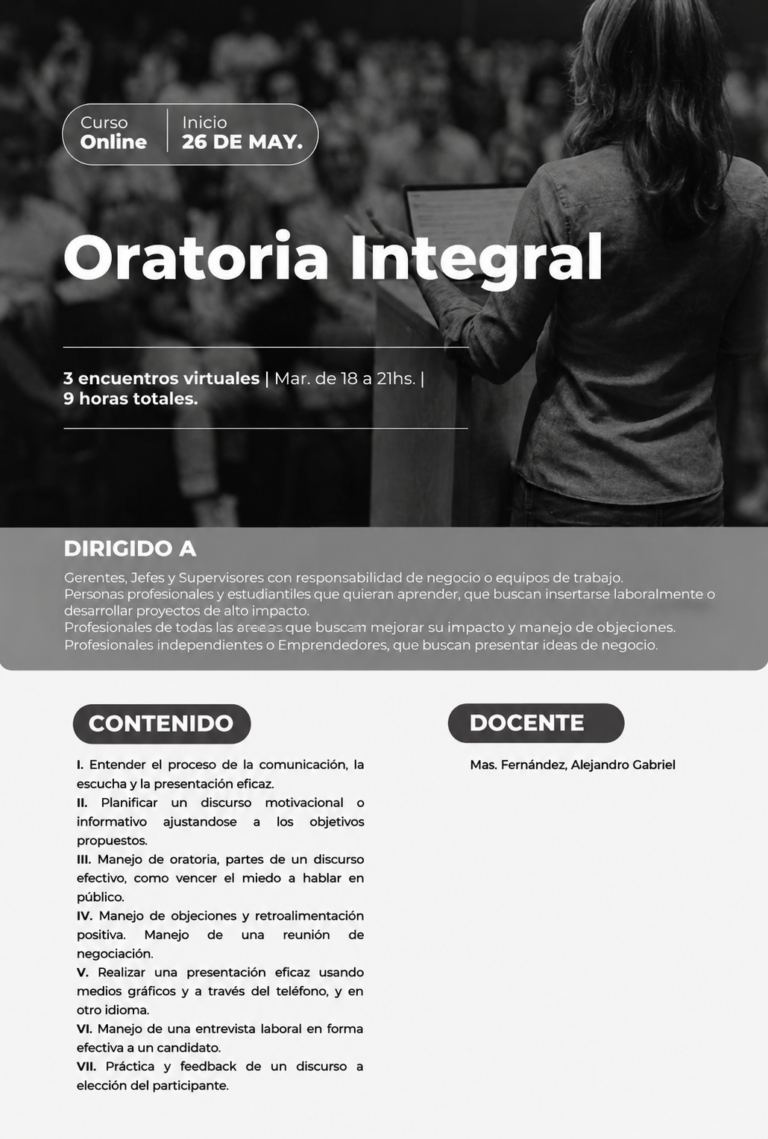 Curso de Oratoria Integral, inicio 26 de mayo