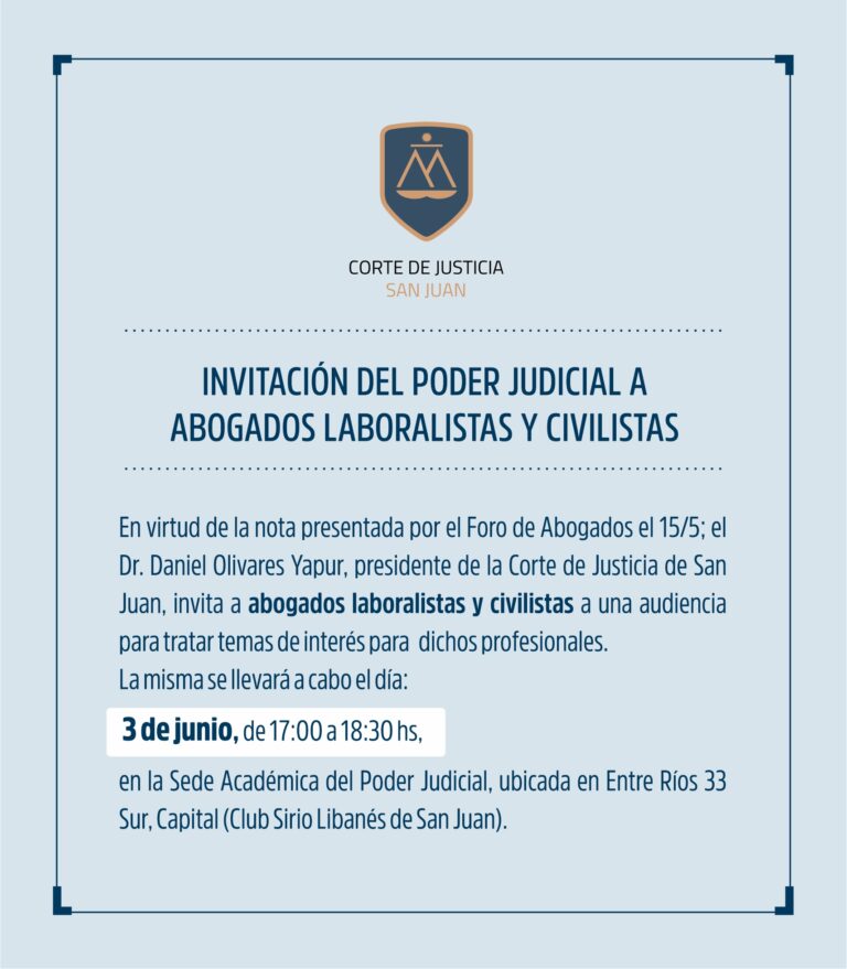INVITACIÓN DEL PODER JUDICIAL A ABOGADOS LABORALISTAS Y CIVILISTAS