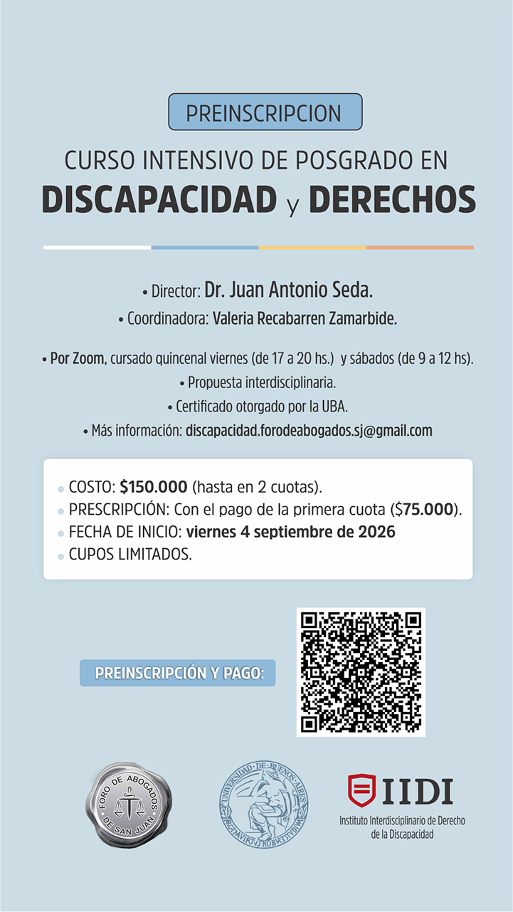 PREINSCRIPCION CURSO INTENSIVO DE POSGRADO EN DISCAPACIDAD y DERECHOS