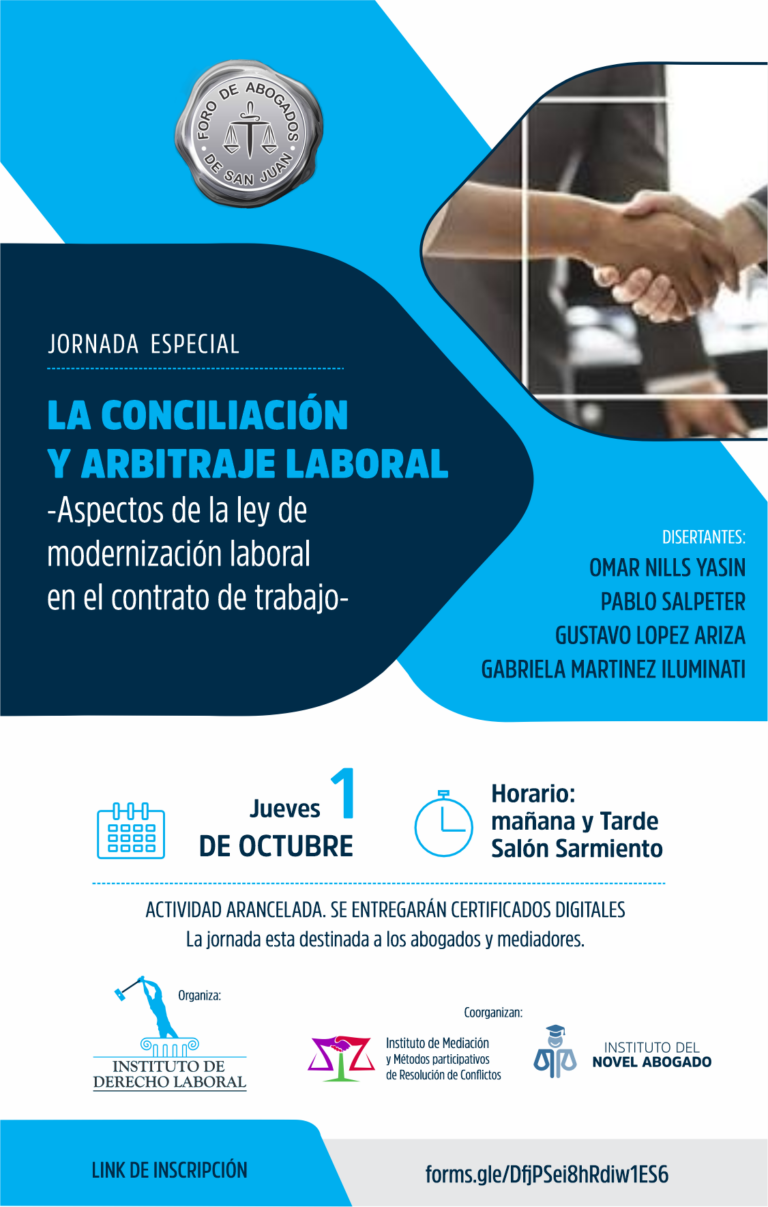JORNADA ESPECIAL  LA CONCILIACIÓN Y ARBITRAJE LABORAL -Aspectos de la ley de modernización laboral en el contrato de trabajo-