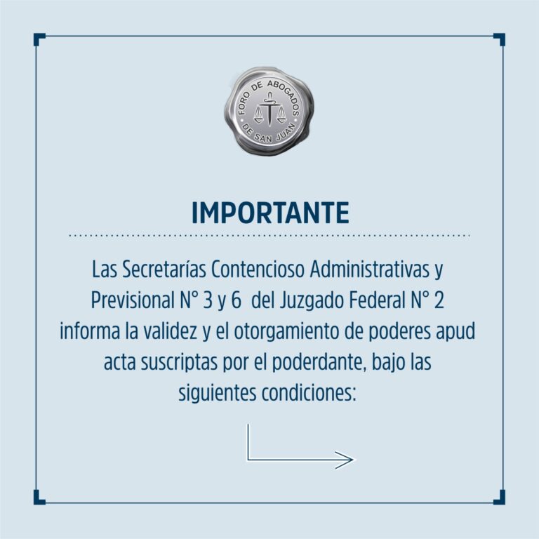Las Secretarías Contencioso Administrativas y Previsional N° 3 y 6 del Juzgado Federal N° 2, informan: