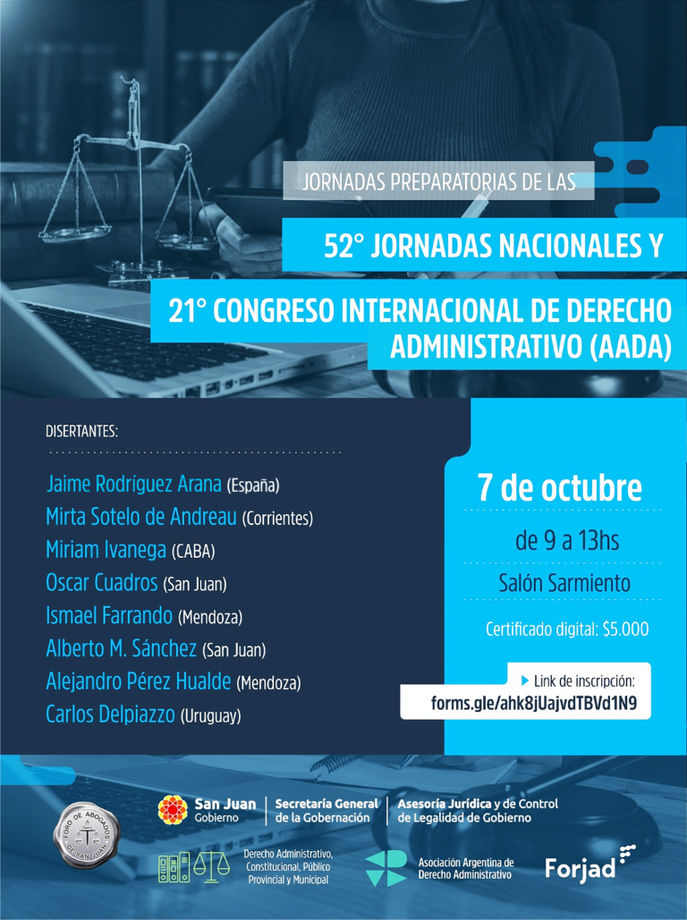 JORNADA PREPARATORIA PARA LAS 52° JORNADAS NACIONALES Y  21° CONGRESO INTERNACIONAL DE DERECHO ADMINISTRATIVO (AADA)